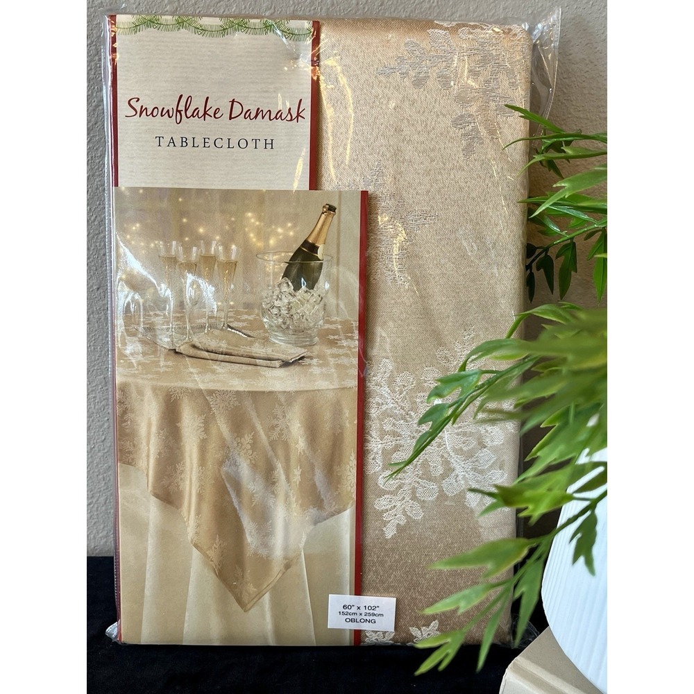Arlee Table Trends Snowflake Gold Damask Tablecloth 60x102 Christmas Holiday NIP
